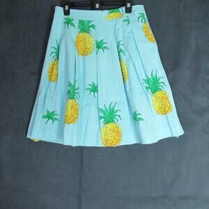 RSVP by Talbots Skirt Womens Size 10P Blue Pineapple Pleated Tropical Rich Girl